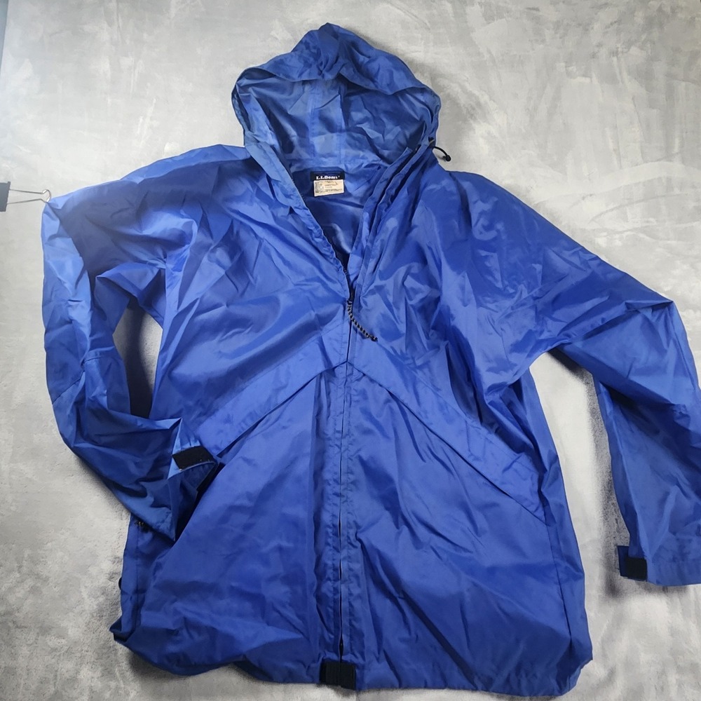 Vintage 80s LL Bean Blue Hooded Rain Jacket Mens Medium Tall‎ Full Zip Gorpcore